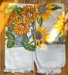 2 New Vintage Sunflowers Kitchen Hand Towel Cottagecore Lot - Picture 1 of 1