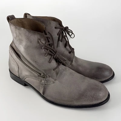 Botas masculinas JOHN VARVATOS salto com zíper com cadarço camurça desgastada 12 EUA - Imagem 1 de 4