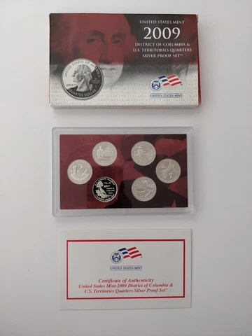 2009 US Mint Territory Quarter Silver Proof 5 Coin Set, OGP w/ COA Cover