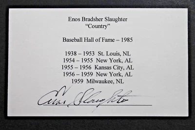 Enos Slaughter Cardinals HOF (d.2002) Autographed Signed Card JSA CUT CARD - Image 1 of 4
