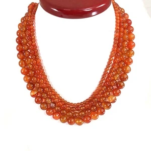 Carnelian Gemstone Necklace Jewelry Smooth Round Beaded w Silver Lobster Clasp - Picture 1 of 5