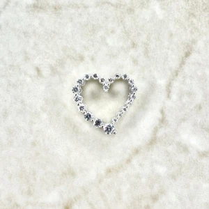 10K Graduated Diamond Heart Pendant - Solid 10K White Gold Open Heart Necklace - Picture 1 of 5