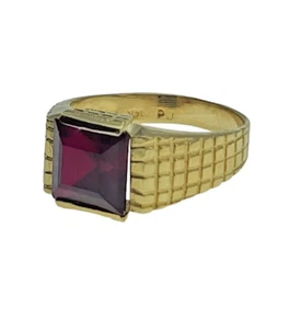 Red Square CZ Stone Solid Real 14k Yellow Gold New Men Ring 8.7 Gram Size 9 - Picture 1 of 10