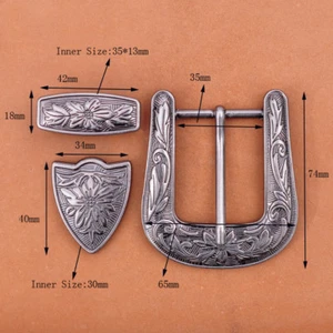 Large Men's Vintage Silver Floral Western Cowboy Belt Buckle Set Fits 35mm Strap - Picture 1 of 12
