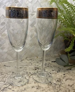 2 vajilla barroca de cristal de oro y platino 24kt flauta de cristal de champán Año Nuevo - Imagen 1 de 6