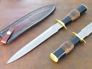CUSTOM HAND FORGED DAMASCUS BLADE HUNTING BOWIE DOUBLE EDGE DAGGER KNIFE. RAISIN - Picture 1 of 15