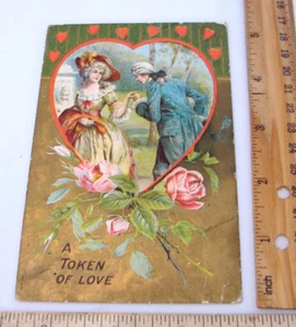 A TOKEN OF LOVE~VINTAGE EMBOSSED VALENTINE POSTCARD~ - Picture 1 of 2