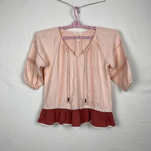 Matilda Jane Top Medium Cream Brown 3/4 Sleeve Knit Ruffle Crotchet Boho - Picture 1 of 5