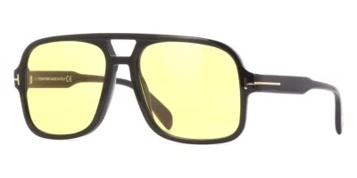 Tom Ford FALCONER 02 FT0884 01E Shiny Black/Brown Yellow Sunglasses 60mm New - Image 1 of 4