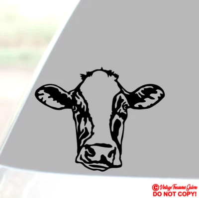 COW FACE Vinyl Decal Sticker Car Window Wall Bumper HEIFER CATTLE DAIRY MILK JDM - Image 1 of 2