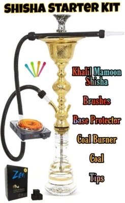 35" GENUINE KHALIL MAMOON GOLD LOTUS ICE CHAMBER KM SHISHA HOOKAH SHEESHA KIT - Image 1 of 4