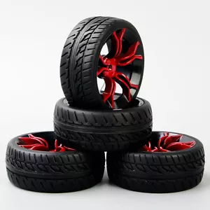 4 Stück Gummireifen & Felge 12 mm Sechskant MPNKR + P0150 für HSP HPI 1:10 On-Road Car - Bild 1 von 6