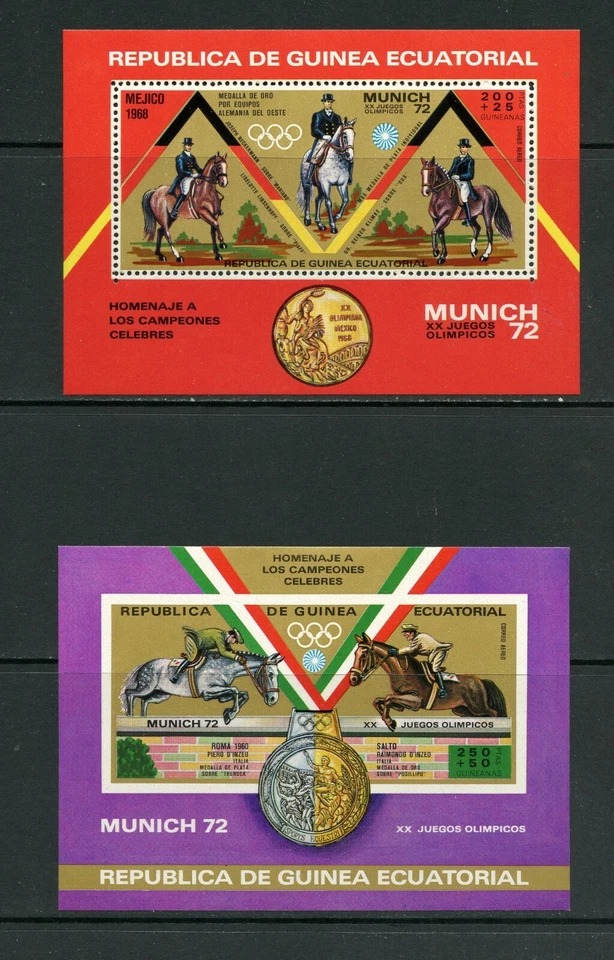 J700 Equatorial Guinea 1972 Olympics Equestrian PERF & IMPERF SHEETS MNH - Image 1 of 1