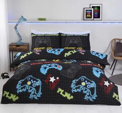 RAPPORT Children Game Gaming Gamer Duvet Cover Kids Boys Single Quilt Bedding Set Black