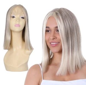 Women Lace Front Wig Heat Resistant Hair Platinum blonde Fashion Short Straight - Picture 1 of 3