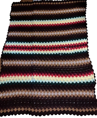 Manta afgana tejida ganchillo abuela de colección roja amarilla marrón boho rayas hippy Foto 1 de 2