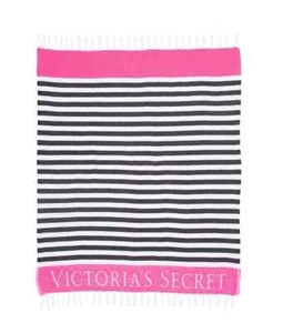 VICTORIA SECRET Striped Beach Fringe Throw Blanket NEW - Picture 1 of 4