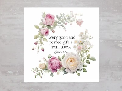 Bíblia cristã versículo Tiago 1:17 painel de tecido rosa artesanato costura colcha bloco A490 - Imagem 1 de 4