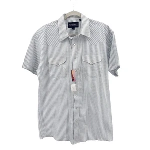 Panhandle Blue/White Snap Up Button Up Shirt Men 17 Stripe Pearl Vintage Western - Picture 1 of 7