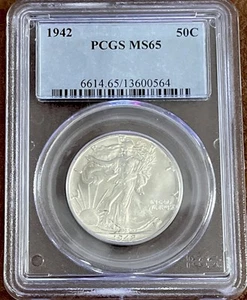 1942 Walking Liberty half, PCGS MS65, blast white gem - Picture 1 of 2