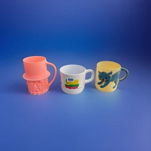 Vintage Lot 1950s, 60s, 80s Child's Melamine Plastic Cups Train, Cat, Mr Peanut - Picture 1 of 7