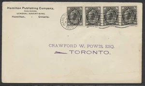 1903 #66 1/2c Victoria Leaf Strip of 4 On Hamilton Publishing CC Cover - Bild 1 von 2