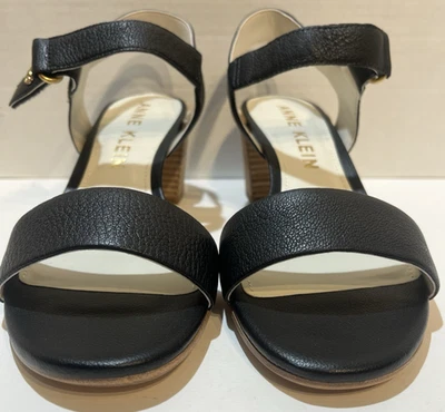 Anne Klein "Jackie" Black Sandal stacked wood block heel Women's 10M NEW w/ Box - Image 1 of 4