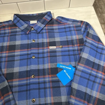 Camisa Columbia Para Hombre Grande Azul A Cuadros Pitchstone Peso Pesado Franela II Nueva Foto 1 de 4