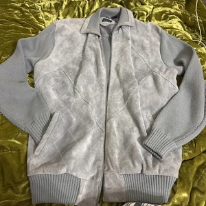 Vintage Leder Bomberjacke grau grau Boulevard für große Herren weiches Wildleder Strick - Bild 1 von 5