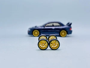 R595 Hot Wheels 1/64 Rubber Real Rider # 10 Spoke CE28 10mm gelb lang JDM - Bild 1 von 5