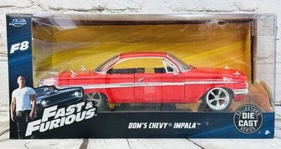 Fast & Furious Dom’s Chevy Impala Die-Cast Car 1:24 Scale Jada F8 Series Red NIB - Image 1 of 4