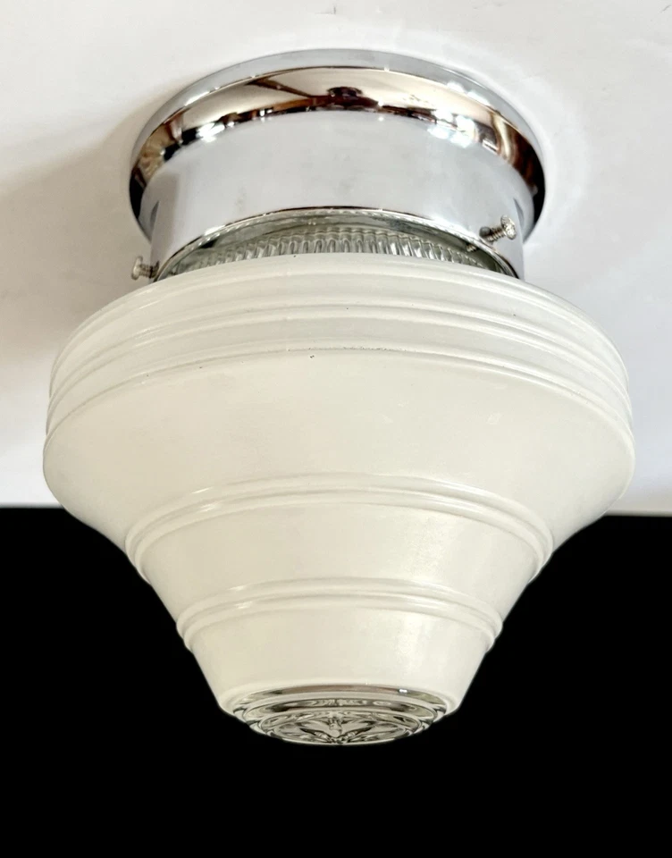 Vtg "MINI" 1930's-1950's Art Deco Nouveau Glass Shade Ceiling Light Fixture  - Image 1 of 4