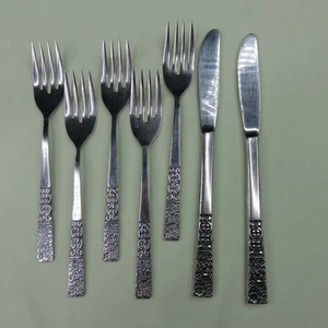 UNF199 Diseño Trasero Lote de 7 Piezas 5 Tenedores de Ensalada 2 Cuchillos de Cena Desconocido Mfg - Imagen 1 de 11