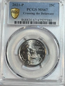 2021 P PCGS MS67 Washington Crossing the Delaware Quarter Gold Shield - Picture 1 of 2
