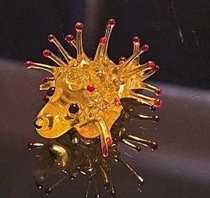 Mundgeblasene Kunst Glas Miniatur Igel Stachelschwein 2" Figur gelb & rot - Bild 1 von 3