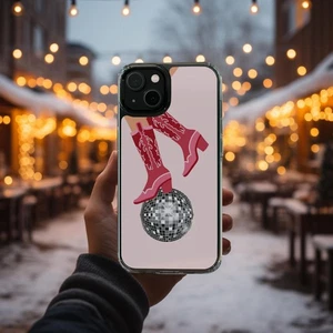 PINK COWGIRL DISCO MODERN ART IPHONE 12 13 14 15 16 PRO PLUS PHONE CASE, 2 IN 1 - Picture 1 of 3