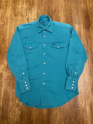 Camisa vaquera Wrangler verde azulado perla a presión occidental abotonada para hombre mediana Foto 1 de 4