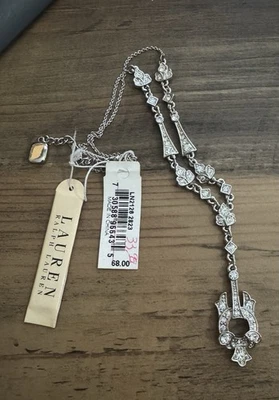 "Collar de diamantes de imitación tono plata marca RL (Ralph Lauren) 18""-20"" nuevo con etiquetas" Foto 1 de 3