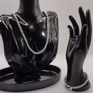925 Sterling Silber Perlenkette & Armband Set Valentinstag Geburtstag Geschenk Neu! - Bild 1 von 7