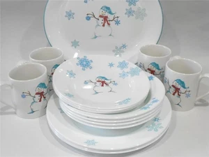 ❄️17-pc Corelle WINTER MAGIC Dinnerware Set *Christmas Snowman Blue Snowflakes - Picture 1 of 23