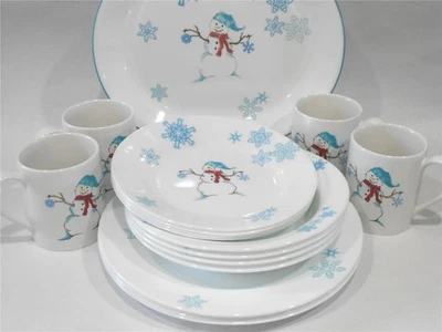 ❄️17-pc Corelle WINTER MAGIC Dinnerware Set *Christmas Snowman Blue Snowflakes - Image 1 of 4