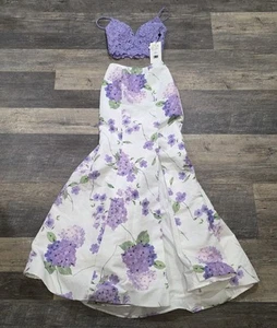 Vestido Sherri Hill Talla 0 Lila Encaje Baile de graduación Correas de Espagueti Floral Púrpura 52635 - Imagen 1 de 12