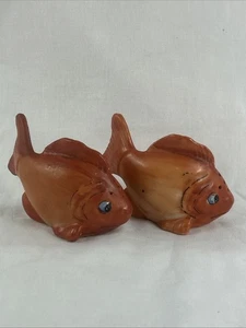 Vintage Fish Salt and Pepper Shakers Orange 3.5" Porcelain Japan Cork - Picture 1 of 6
