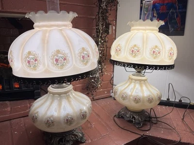 Par Victoriano Floral Huracán Lámpara Eléctrica de 3 Vías Enorme 22" Lo que el viento se llevó Foto 1 de 4