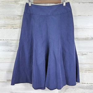 J. Jill Petite Skirt Blue Linen Blend A-Line Flare Trumpet Midi Womens Size 8P - Picture 1 of 9