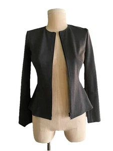 Chaqueta Blazer Tahari Arthur Levine Petites Gris Carbón Cremallera Talla 0P - Imagen 1 de 5