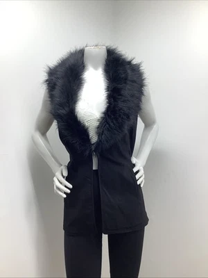 Chico’s Ponte Vest Jacket Faux Fur Collar Open Front Women’s  SZ 2, New. - Image 1 of 4