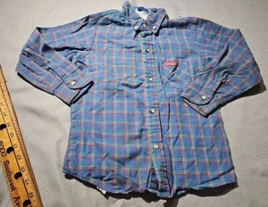 Oshkosh B'gosh Shirt Youth Boys Size 7 Blue Plaid Flannel Vintage Button Up USA - Picture 1 of 15