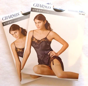 2 Pairs of Charnos Medium Size Sheer 15 Denier Black Stockings with Lycra - Picture 1 of 2
