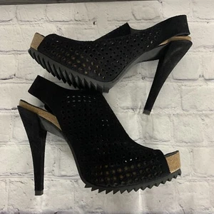 Pedro Garcia Sybil Suede Peep Toe Ankle Booties Size 41 US 11 Black - Picture 1 of 13
